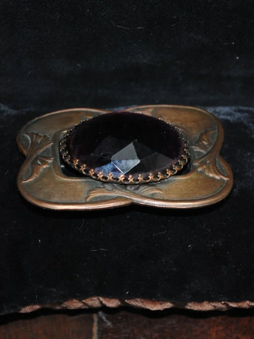 Antique Art Nouveau Sash Pin / Brooch with Foil Back Amethyst Glass
